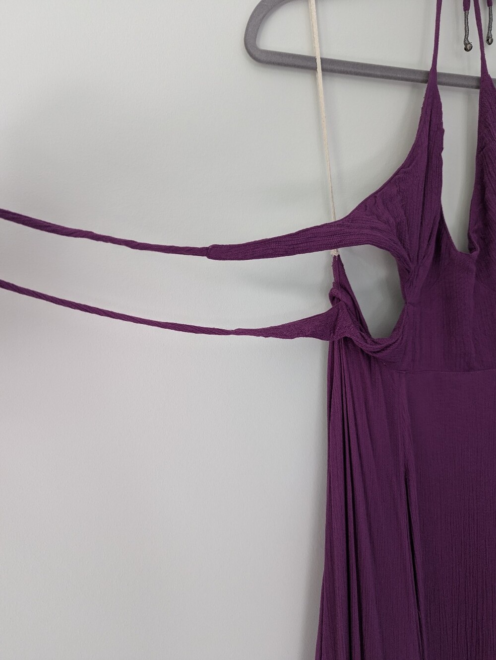 Free People Lille Maxi Halter Dress Seam Slits Back Tie Bell Accents - Picture 7 of 12